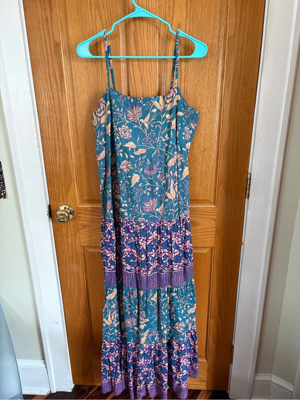 J. Crew Teal and Purple Floral Tiered Maxi Dress